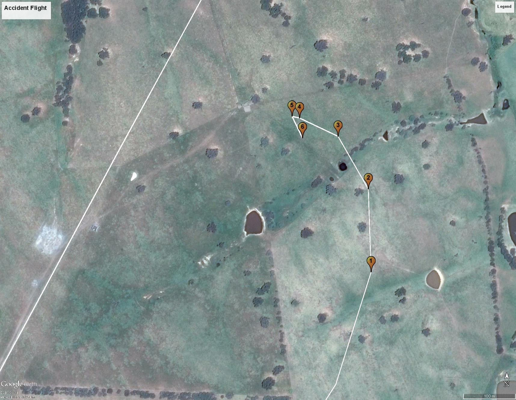 Figure 5: Accident flight with final data points from Table 1